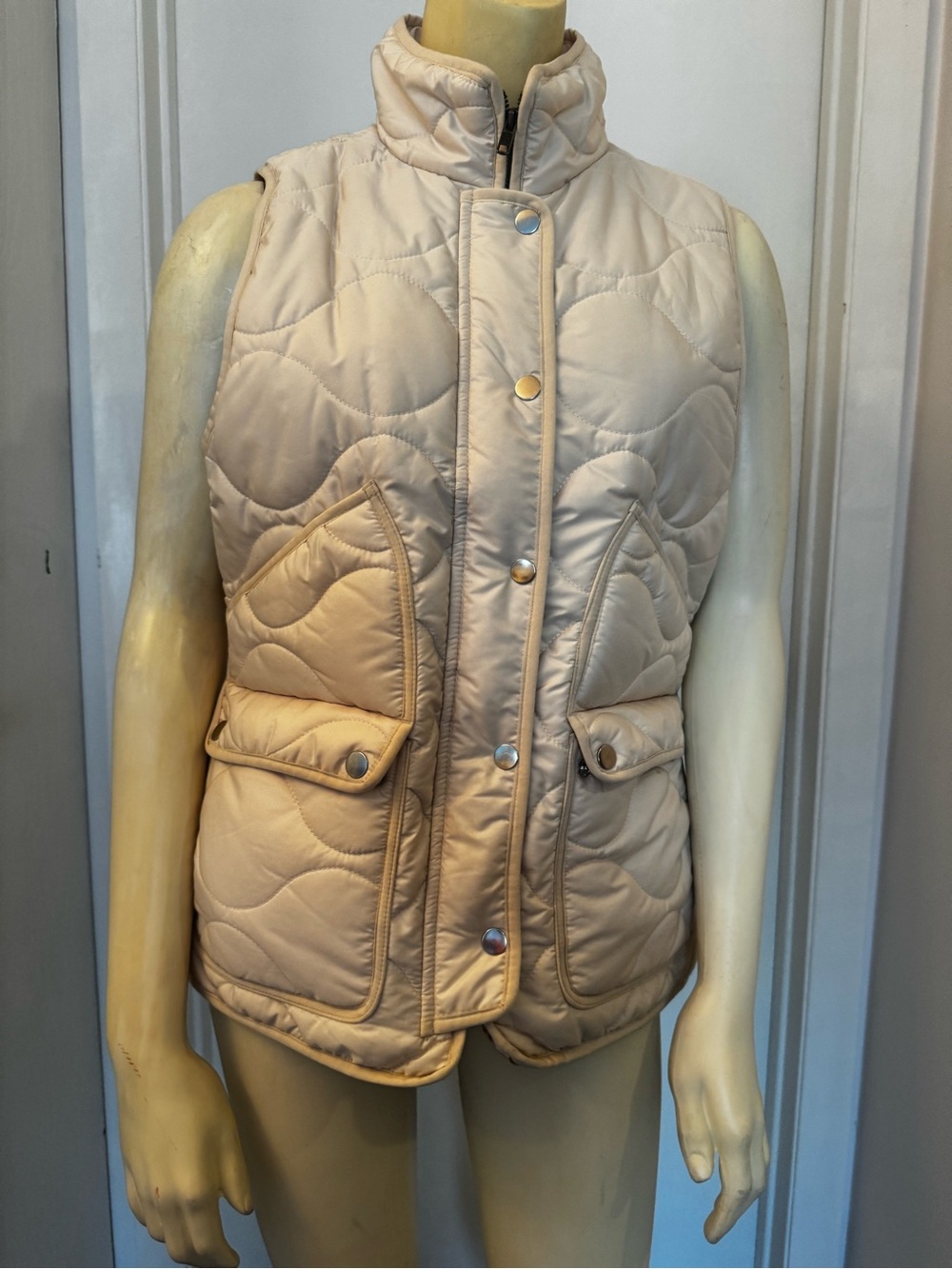J. Crew Quilted Sleeveless Puffer Vest in Cream